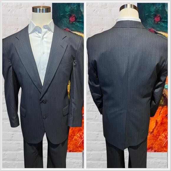 Vintage Burberry 44L 40x31 Gray 2 Piece Suit with Red Suspenders Quality - Picture 9 of 16